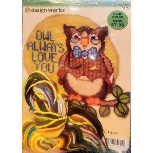 Design Works OWL ALWAYS LOVE YOU Needlepoint Plastic Canvas Wall Decor Kit #2203 - Picture 1 of 3
